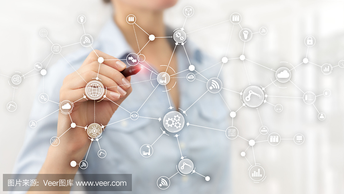 虛擬屏幕上的技術(shù)工業(yè)業(yè)務(wù)流程工作流組織結(jié)構(gòu)。物聯(lián)網(wǎng)智能行業(yè)概念混合媒體圖。